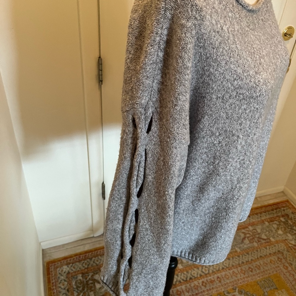 Grey Pullover Open Braid Sleeves 1X